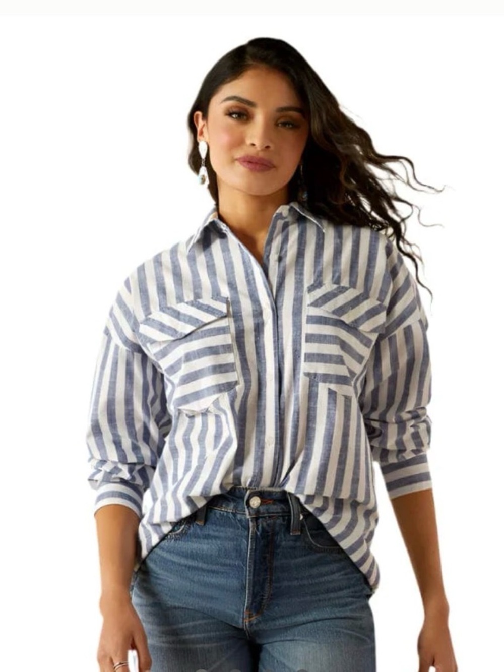 Westbound Blue and White Striped Button-Down Shirt - Picture 1 of 5